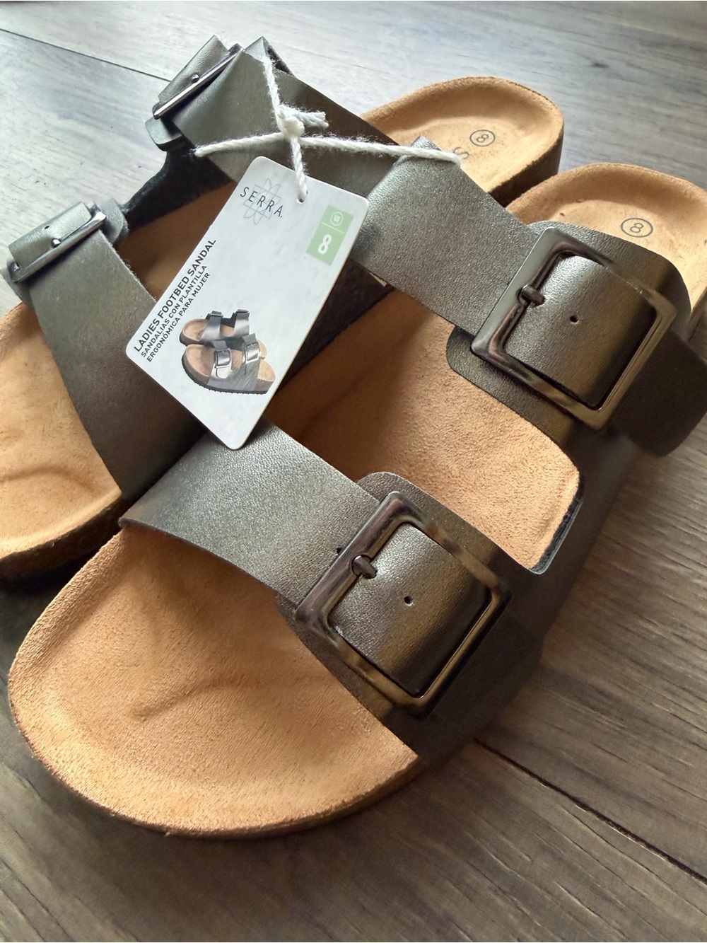 Serra Metallic Gray Double-Buckle Slide Sandals